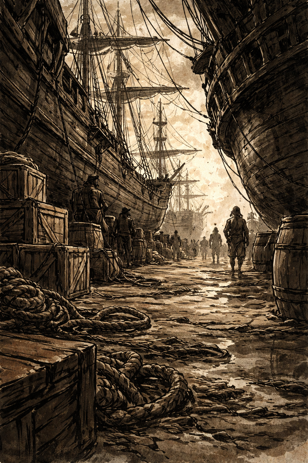 The docks at Agra, ships and chaos